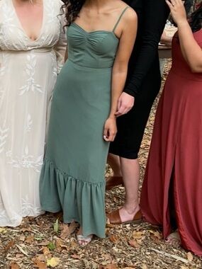 Azazie Sage Green Maxi Dress with Ruffle Hem